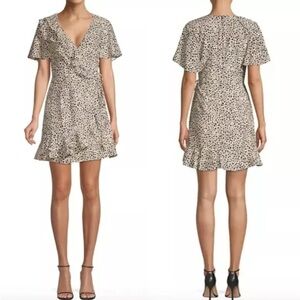 NWT Rebecca Vallance Anya Ruffle Wrap Mini Dress Animal Leopard Sz 0